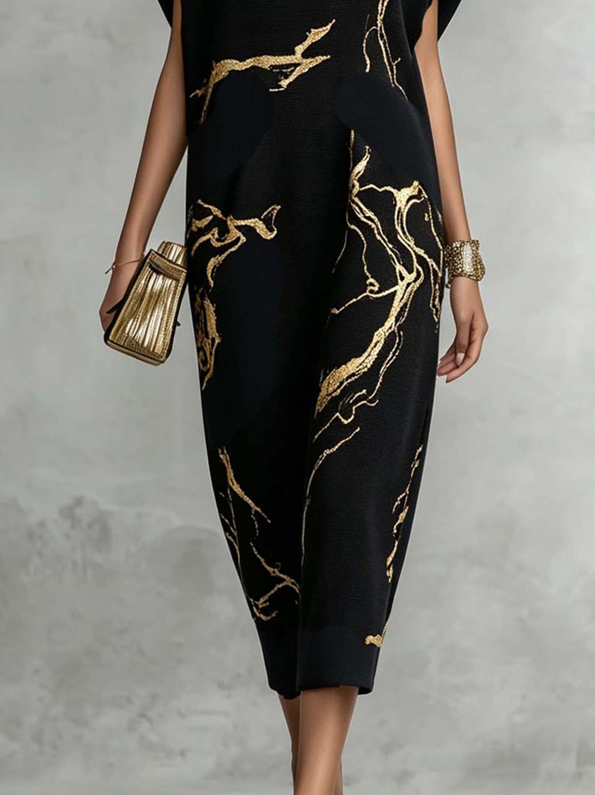 Vintage Gold Pattern Maxi Dress