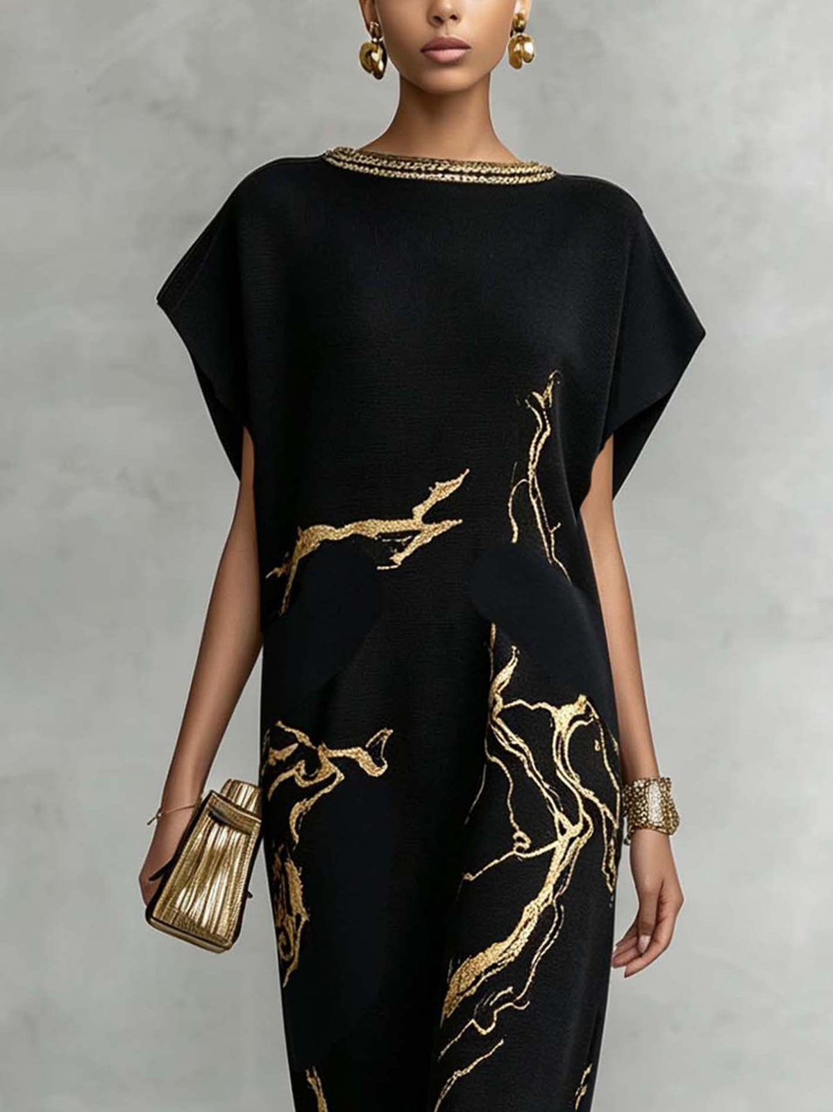 Vintage Gold Pattern Maxi Dress