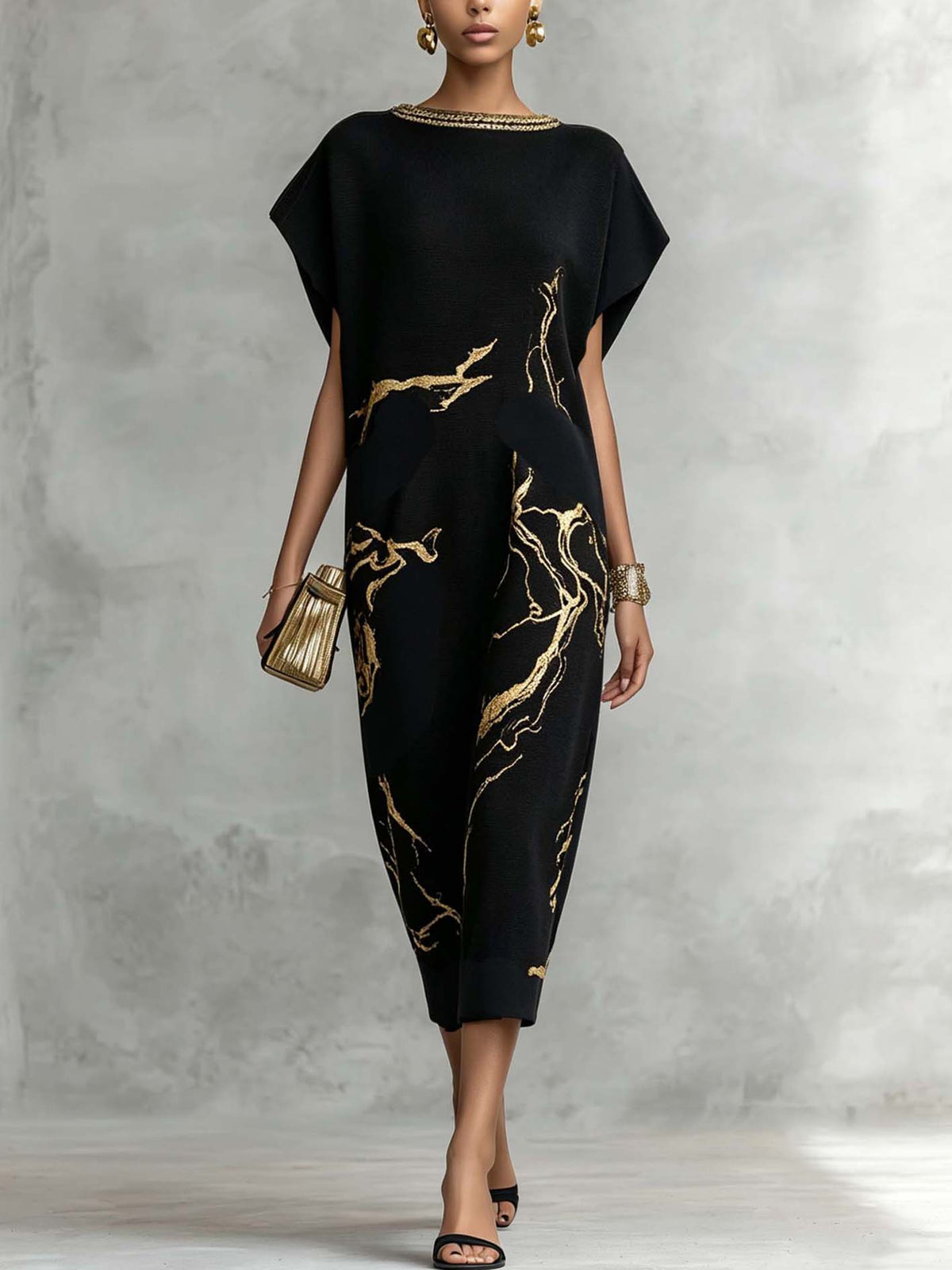 Vintage Gold Pattern Maxi Dress