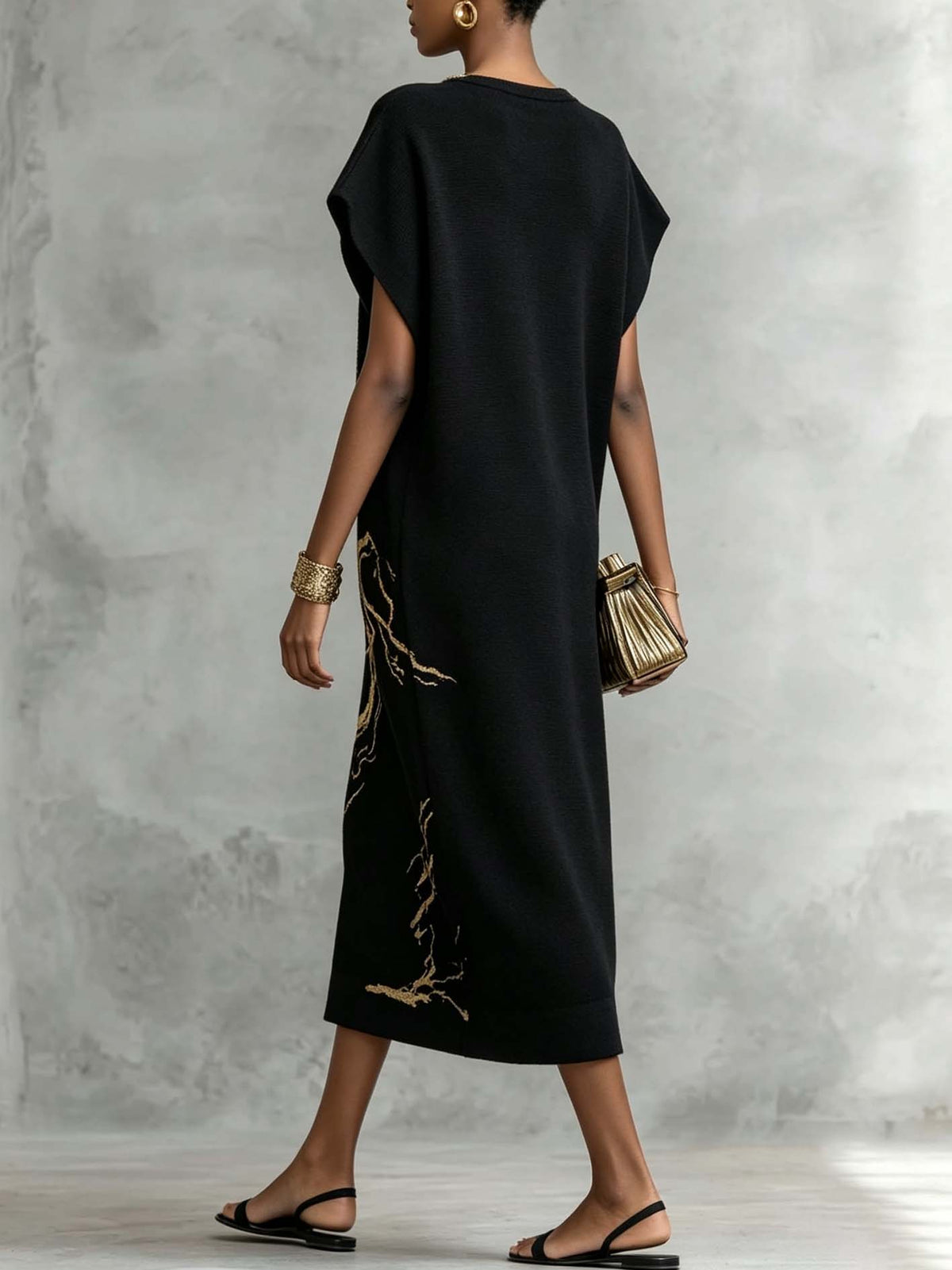 Vintage Gold Pattern Maxi Dress