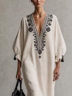 Contrast Floral Drawstring Maxi Dress