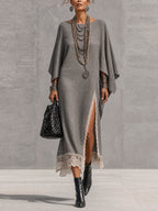 Asymmetric Lace-Trim Maxi Dress