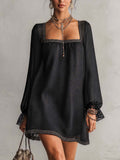Rhinestone Square Neck Mini Dress