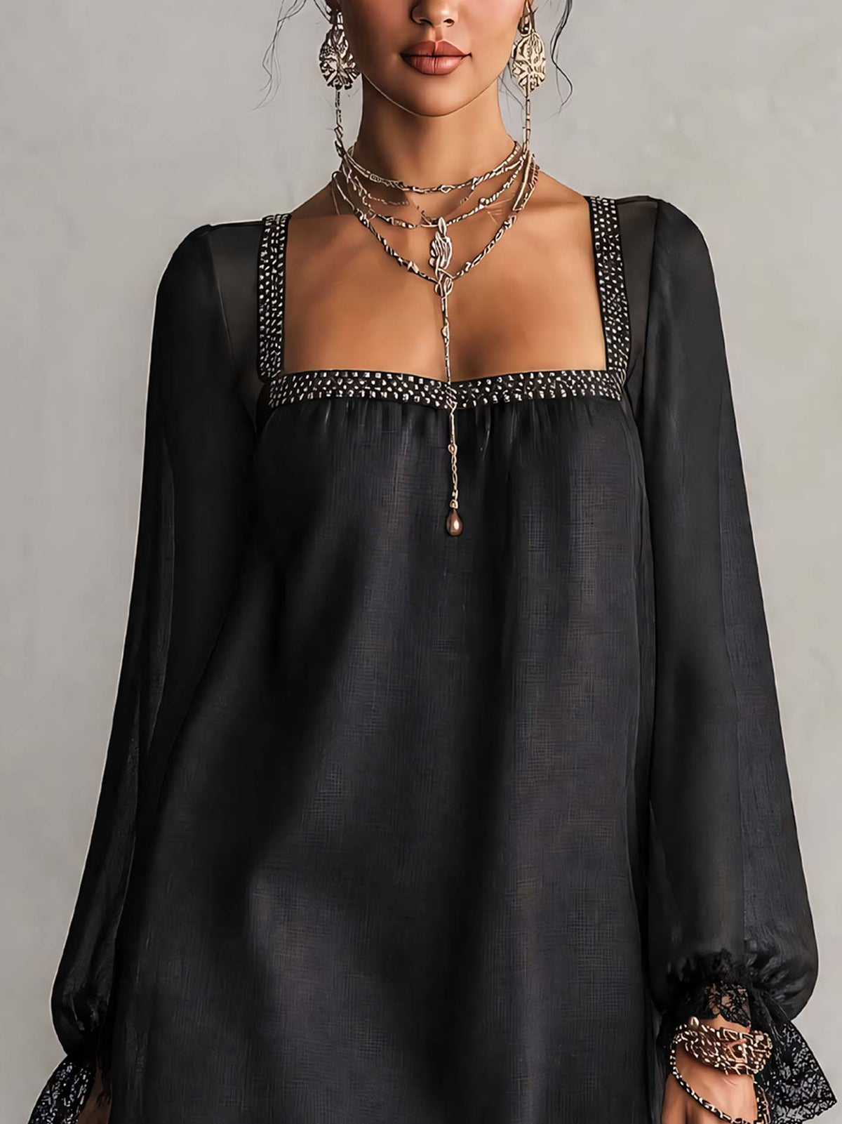 Rhinestone Square Neck Mini Dress