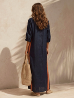 Contrast Stripe Half-Zip Maxi Dress