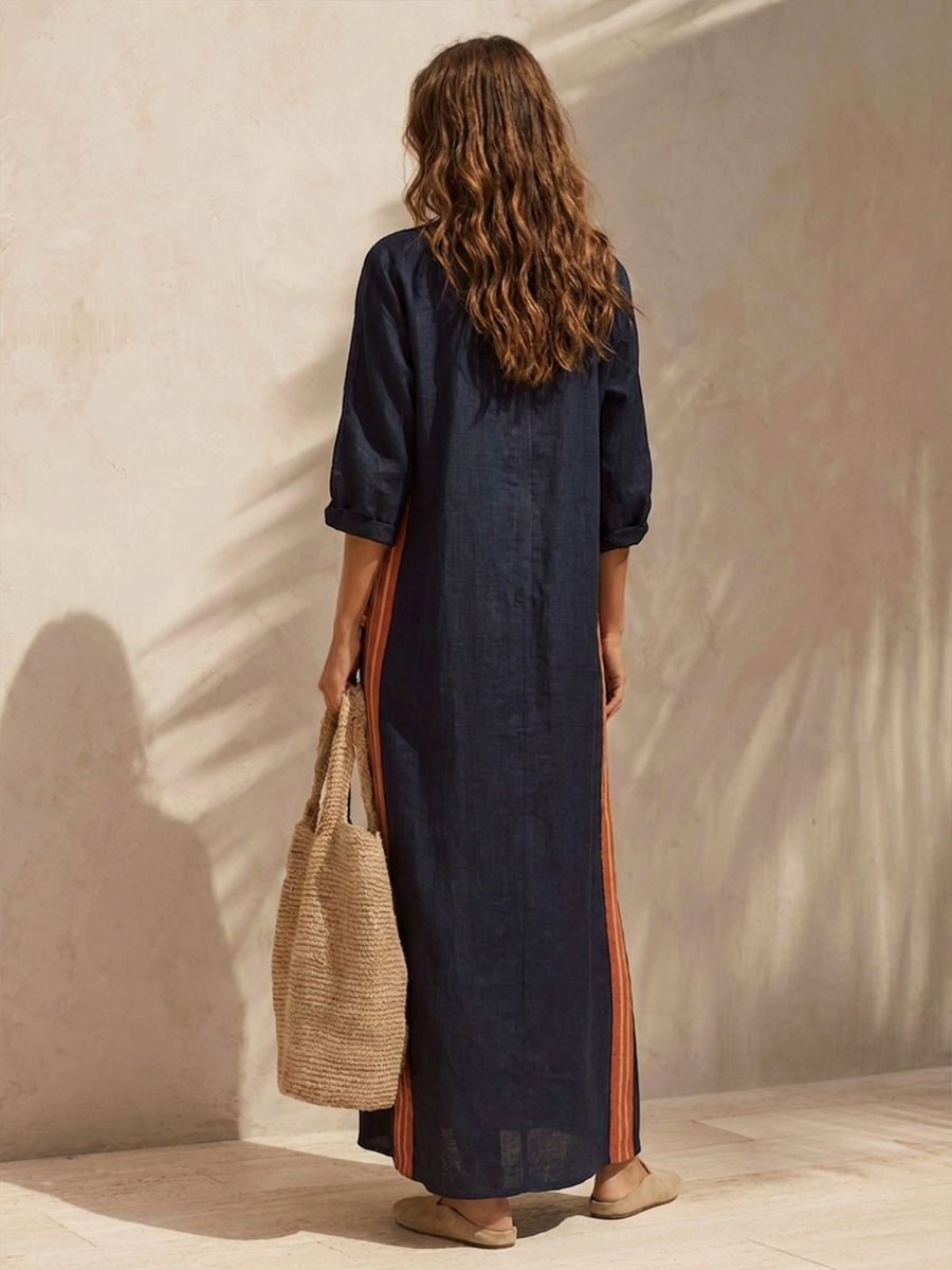 Contrast Stripe Half-Zip Maxi Dress