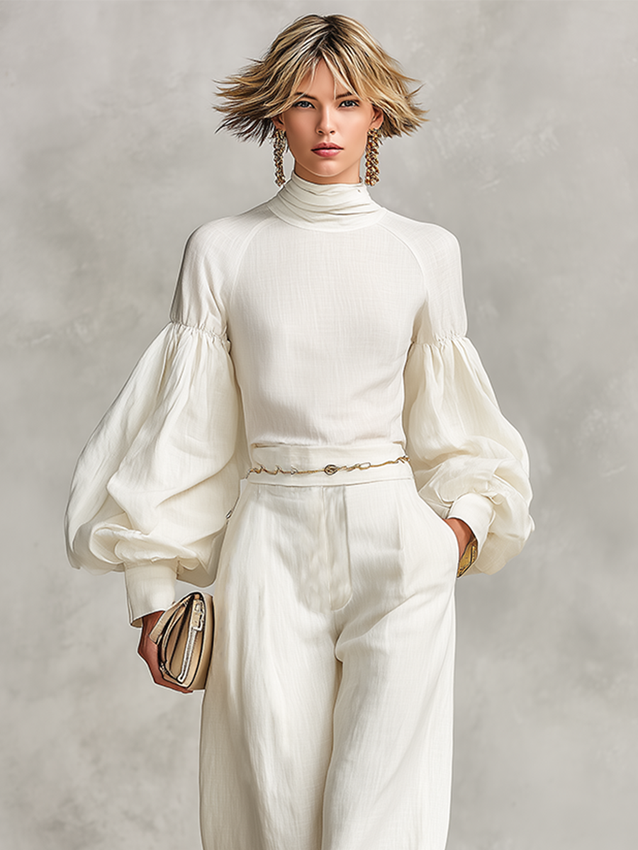 High-Neck Wide-Leg Two-Piece Set