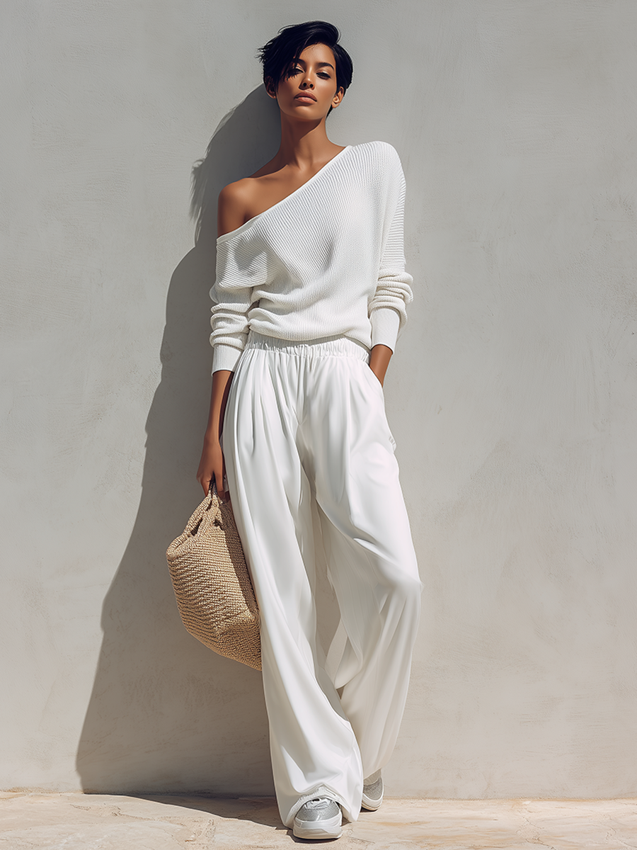 Asymmetric One-Shoulder Wide-Leg Set