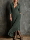 Vintage Collared Button Maxi Dress
