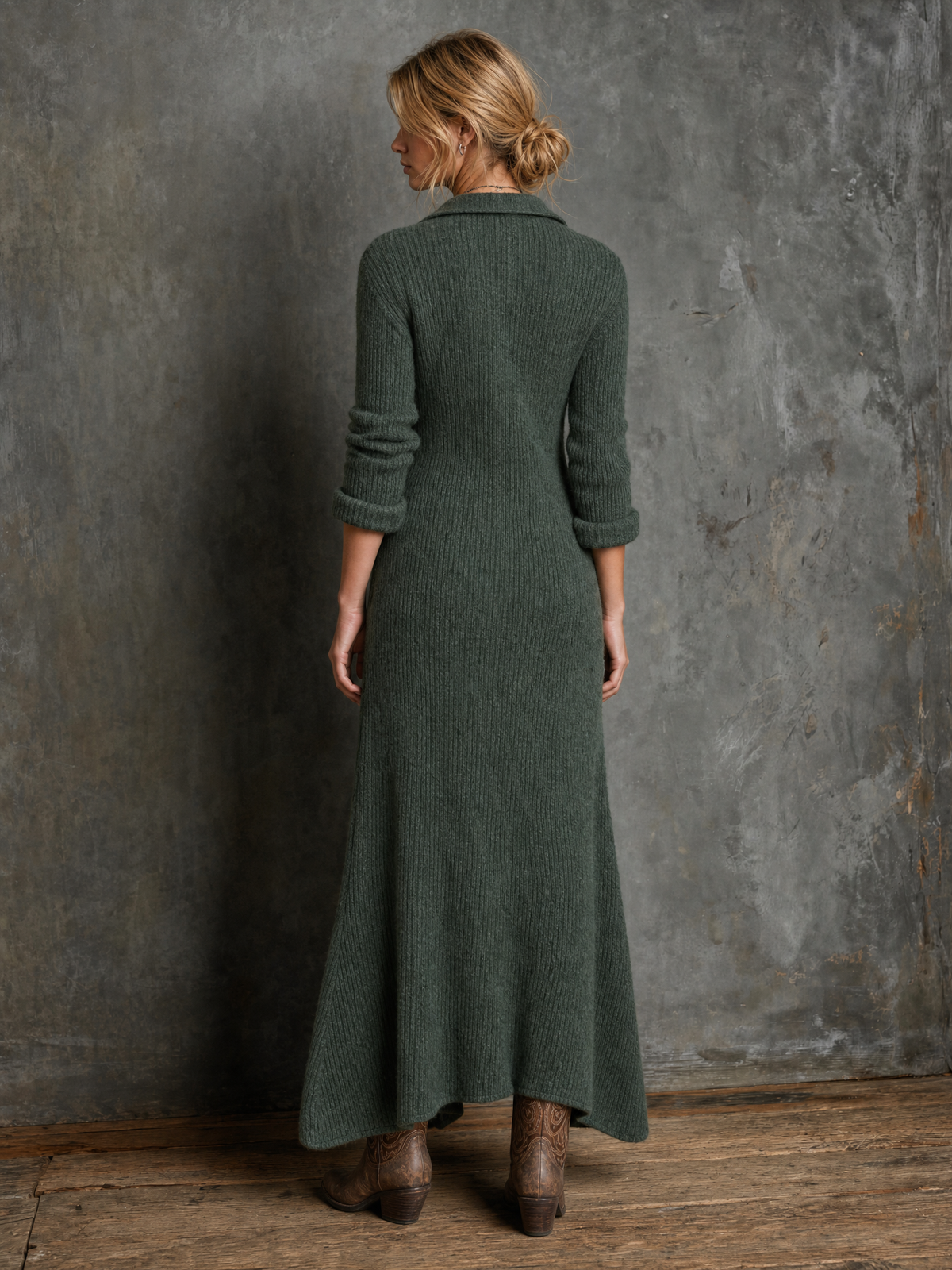 Vintage Collared Button Maxi Dress