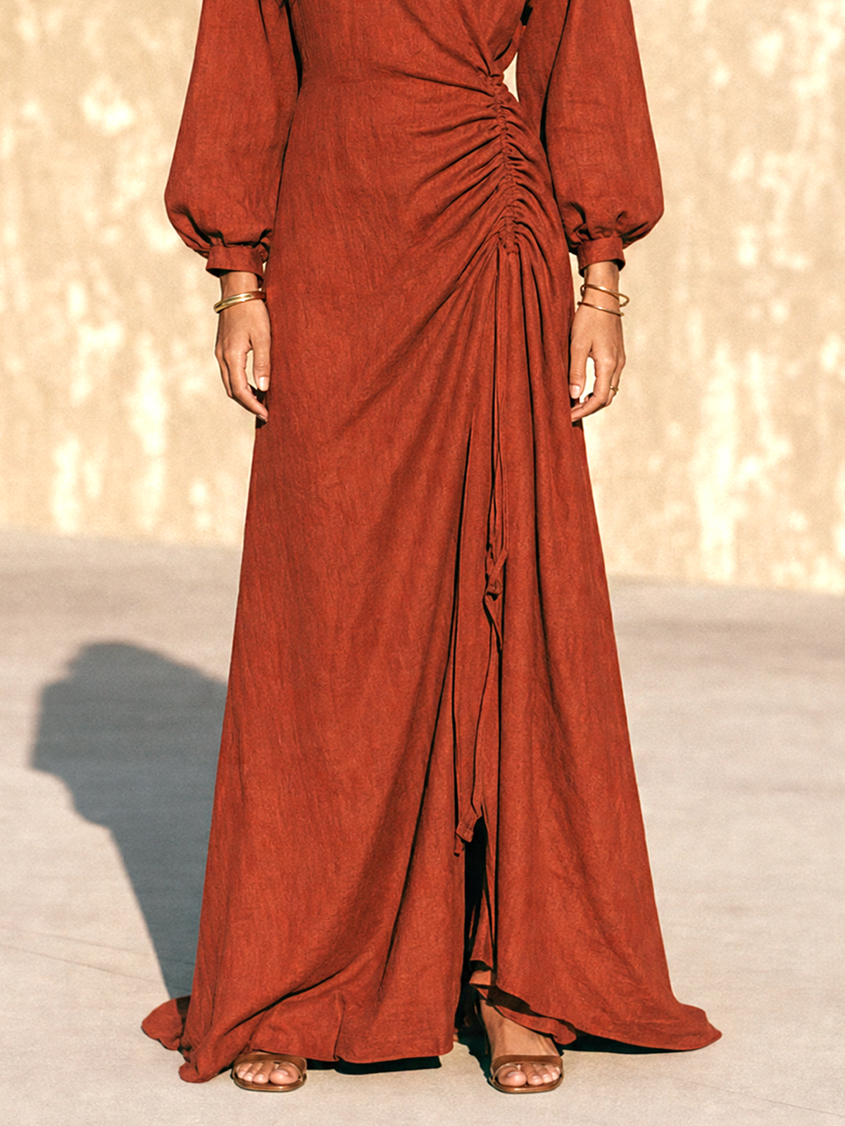 Ruched Side Long-Sleeve Maxi Dress