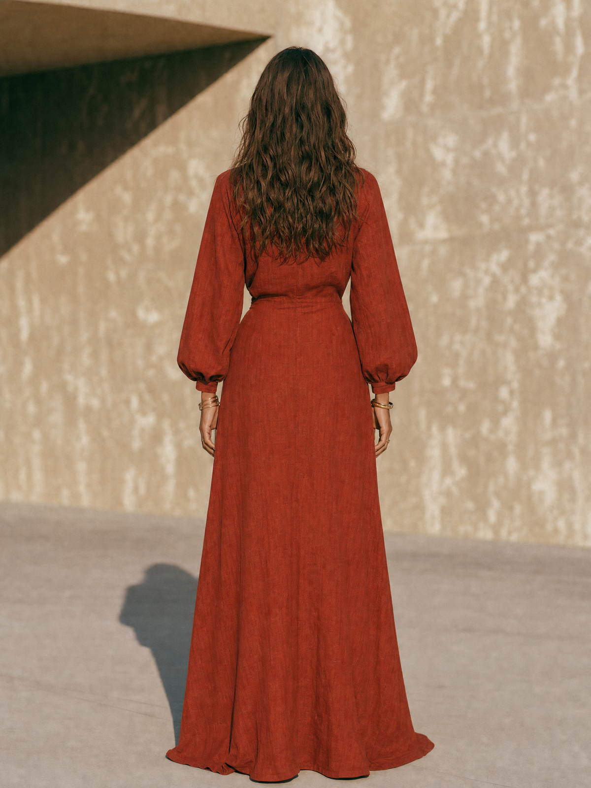 Ruched Side Long-Sleeve Maxi Dress