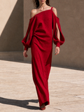 Cold-Shoulder Draped Maxi Dress