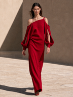 Cold-Shoulder Draped Maxi Dress
