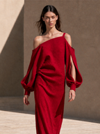 Cold-Shoulder Draped Maxi Dress