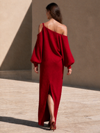 Cold-Shoulder Draped Maxi Dress