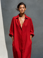 Oversized Button-Front Shirt Dress