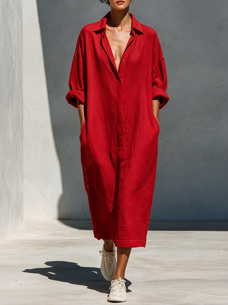 Oversized Button-Front Shirt Dress