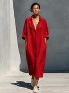 Oversized Button-Front Shirt Dress