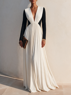 Color-Block Deep V Maxi Dress