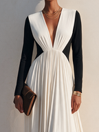 Color-Block Deep V Maxi Dress