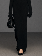 Sheer Panel Long-Sleeve Maxi Dress