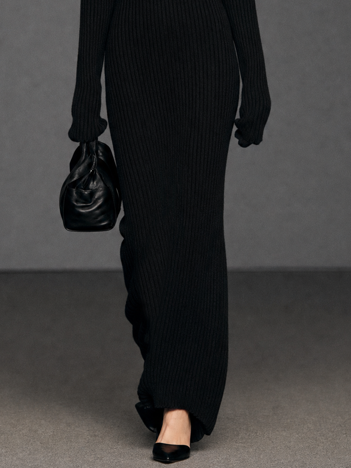 Sheer Panel Long-Sleeve Maxi Dress