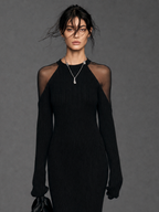 Sheer Panel Long-Sleeve Maxi Dress