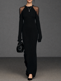 Sheer Panel Long-Sleeve Maxi Dress