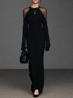 Sheer Panel Long-Sleeve Maxi Dress