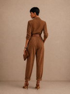 Collared Pleated Tapered Jumpsuit