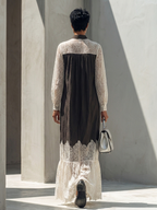 Lace Panel Stand-Collar Maxi Dress