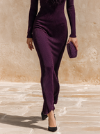 Feather-Trim V-Neck Maxi Dress