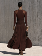 Ruched Waist Pleated Maxi Dress