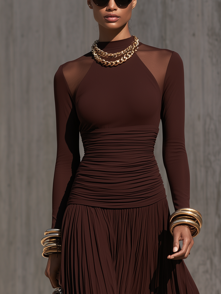 Ruched Waist Pleated Maxi Dress