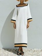 Patchwork Square-Neck Maxi Dress