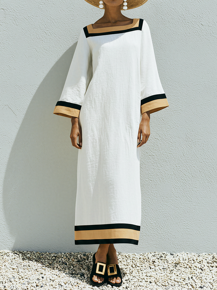 Patchwork Square-Neck Maxi Dress