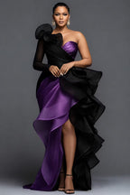 Red Black Two-Tone Ruffle Formal Maxi Dress