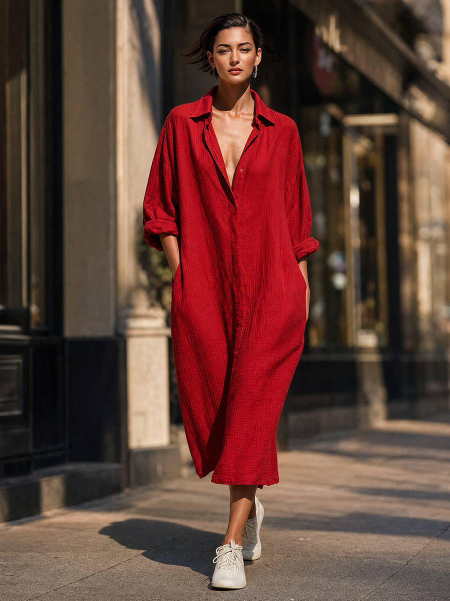 Oversized Button-Front Shirt Dress