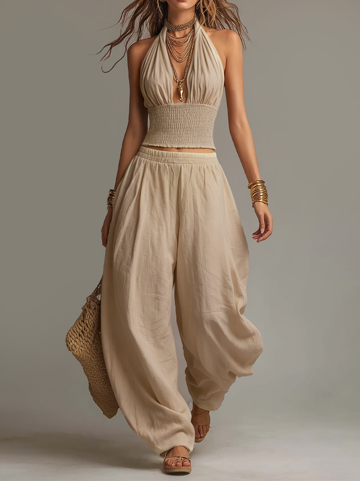 Bohemian Halter Harem Pants Set