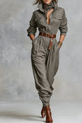 Cotton And Linen Blended Long Sleeve Shirt Jumpsuit