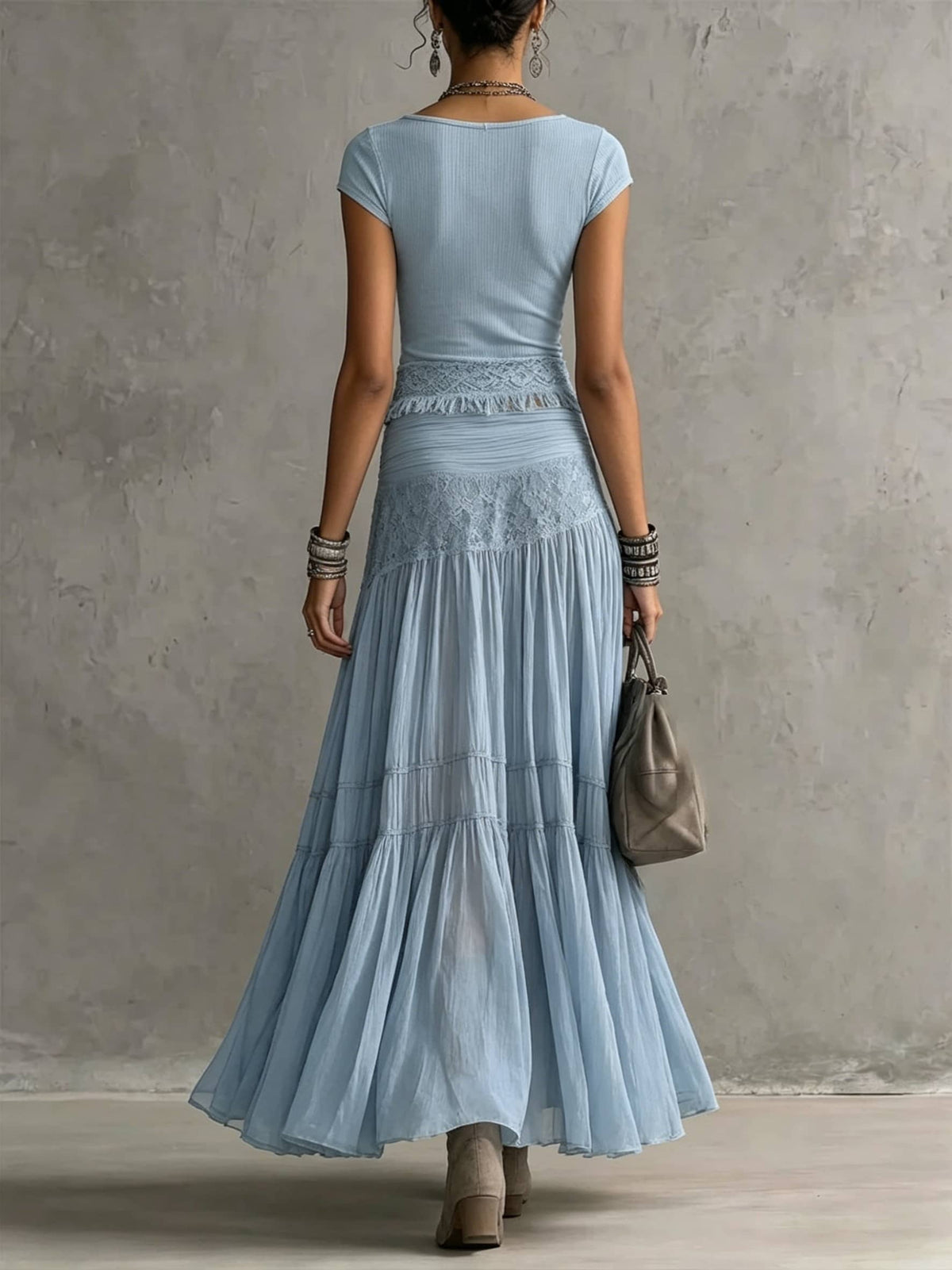 Casual Bohemian Short-sleeve T-shirt And Skirt Two-piece Set