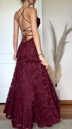 Floral Burnout Lace Spaghetti Strap Maxi Dress