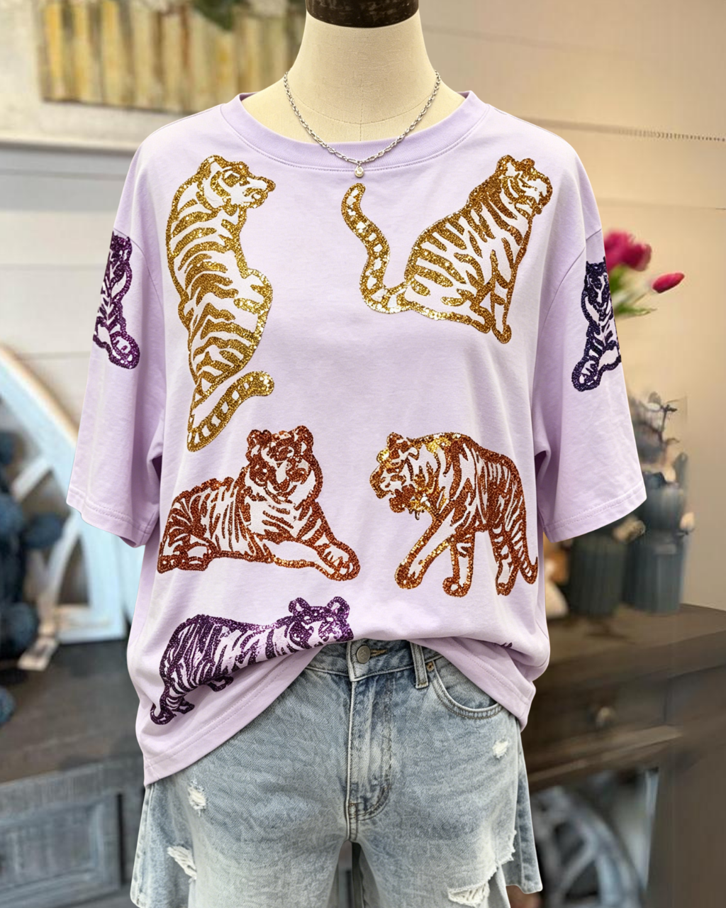 Tiger Sequin Crew-Neck Tee