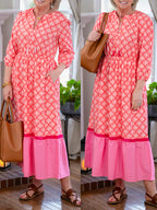 NEW🔥 Drawstring Round Neck Printed Dress