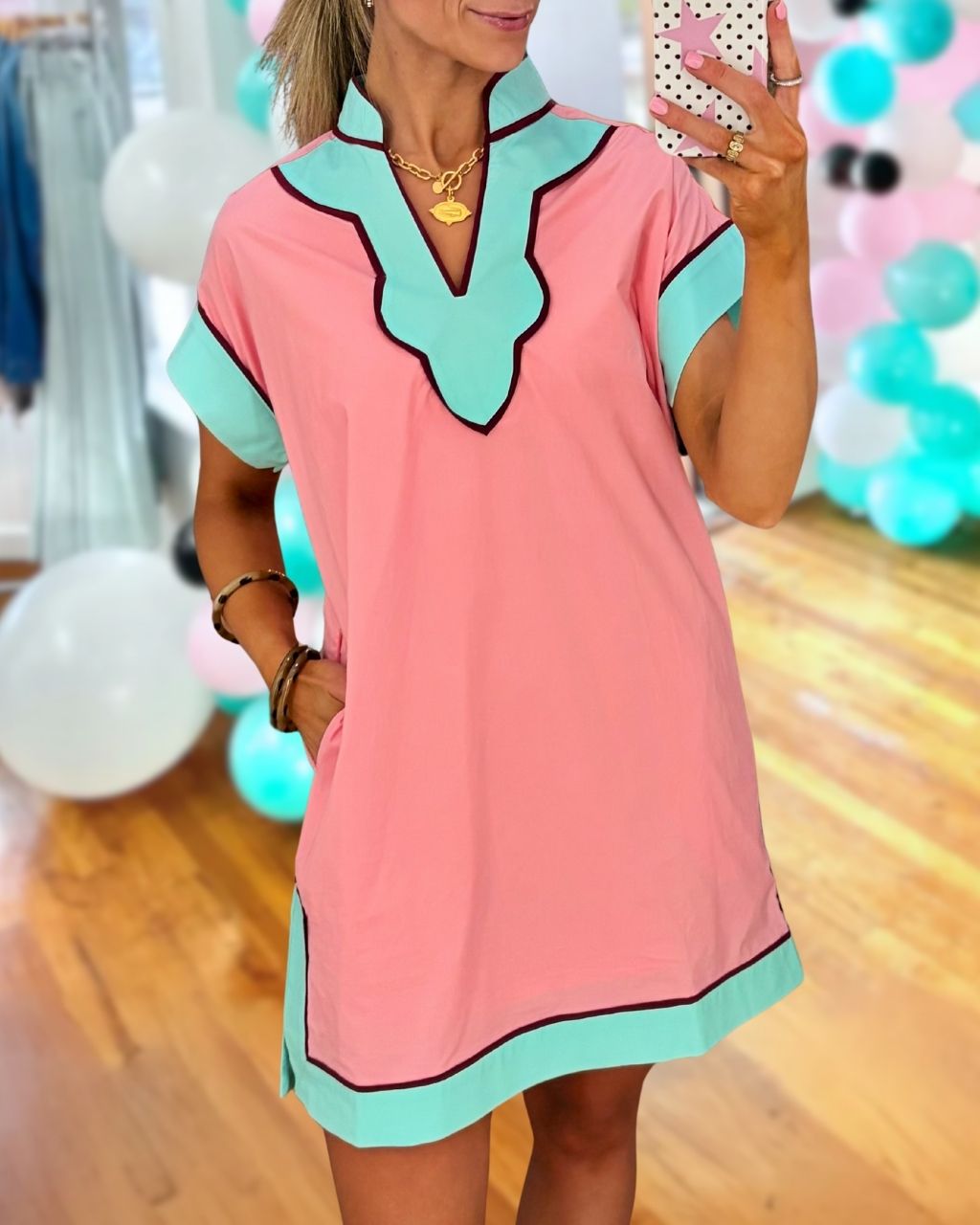 Color-block Trim V-neck Dress