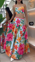 Tropical Floral Two-Piece Skirt Set