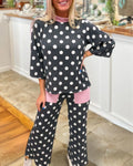 Polka Dot Contrasting Trim Ribbed Set