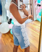 Lace-Trimmed Denim Bermuda Shorts