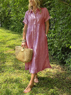NEW🔥 Striped Lapel Button Down Shirt Dress